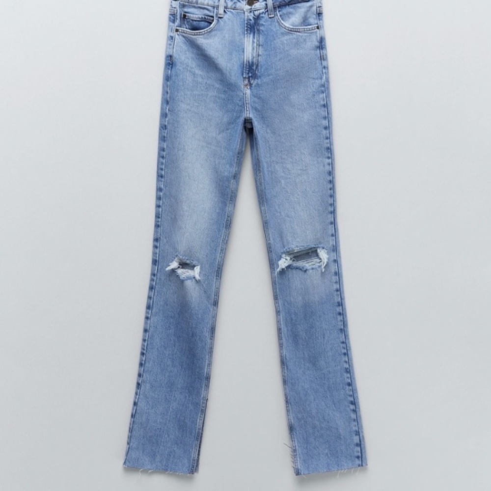 Zara high rise ripped slim flare jeans NWT